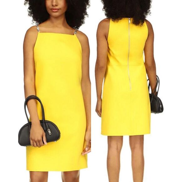 Michael Kors NWT Straight Neck Chain Strap Dress Bright Dandelion - Picture 1 of 6